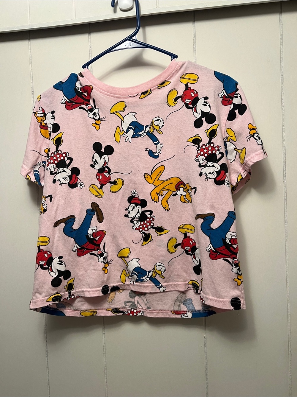 Disney Pink Allover Classic Mickey & Friends Tee crop top large